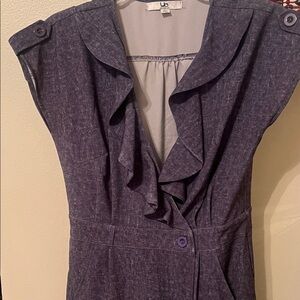 Elegant Purple Ruffle Wrap Dress with all around bottom open pockets